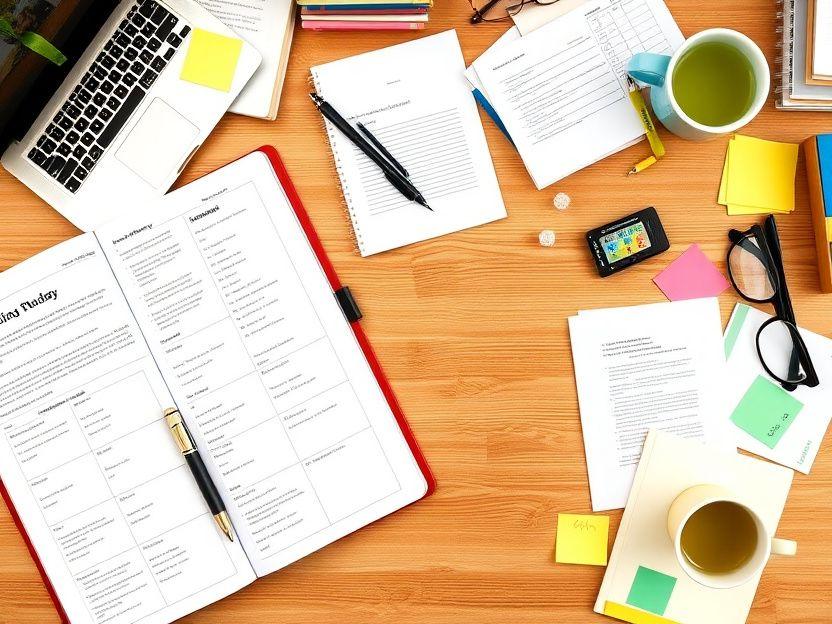 Study desk prepared for a full-time intensive English programme