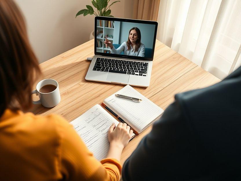 One-to-one online English lesson in progress at a tidy desk